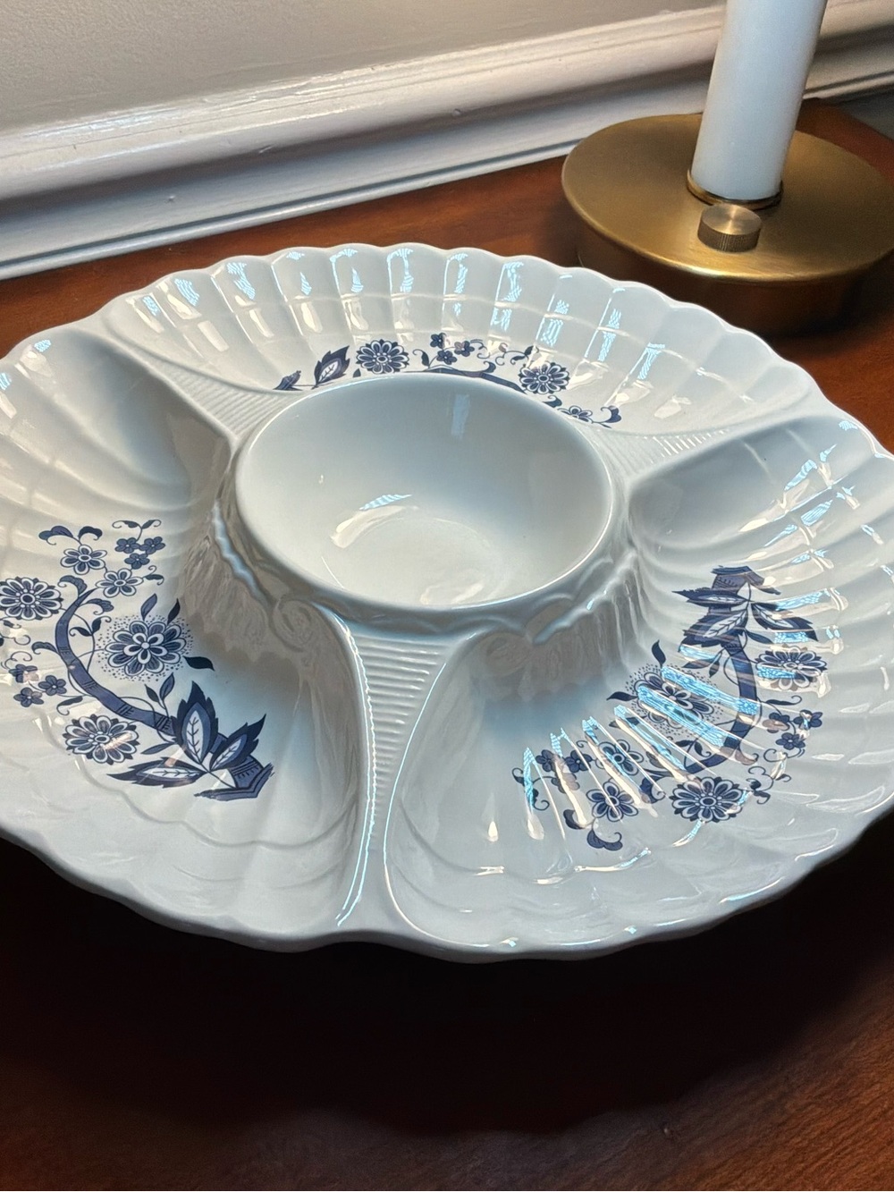 Vintage Chinoiserie Blue Onion Serving Tray Divided Platter Appetizer